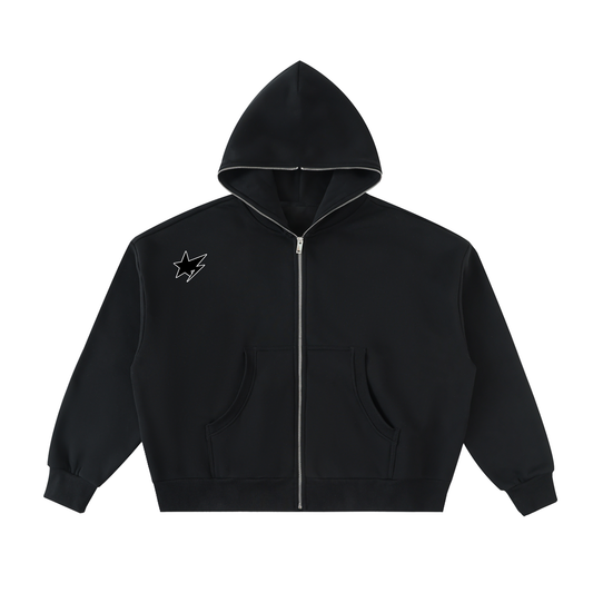 Premium Rise Fleeced Full-Zip Boxy Hoodie